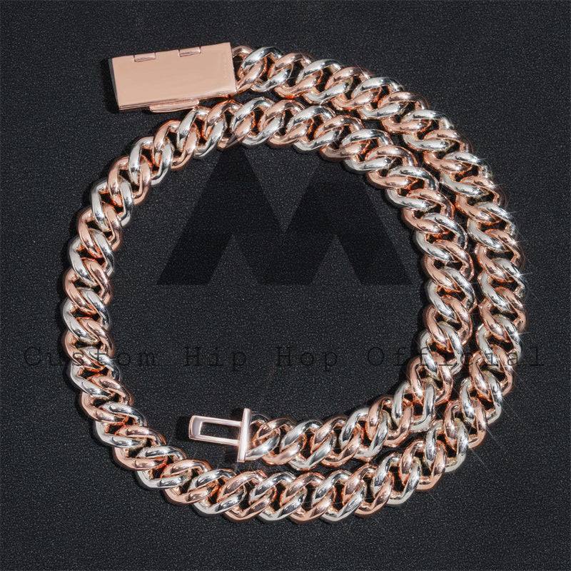 Hip hop jewelry featuring Three Rows Link 13MM Iced Out Moissanite Cuban Link Chain with Rose Gold Two Tone Plating1