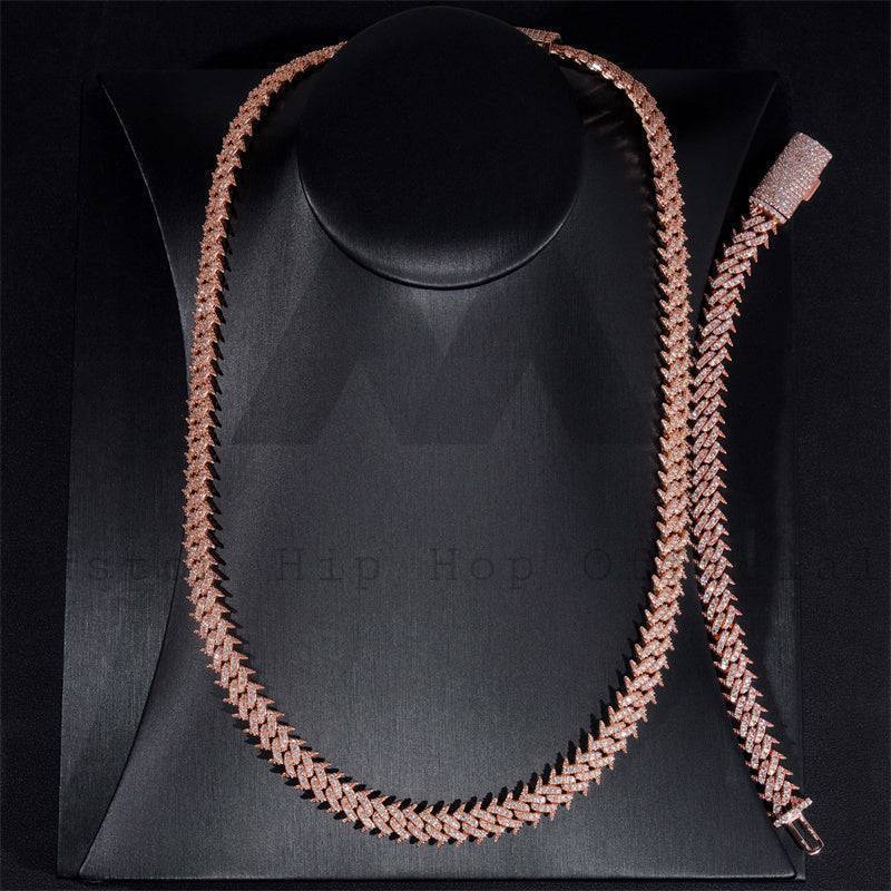 925 Silver 10MM Rose Gold Plated Moissanite Spike Cuban Link Chain