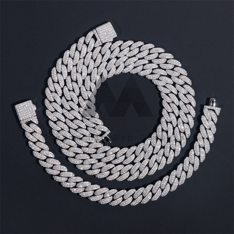 10MM Moissanite Diamond Round Edge Link Cuban Chain Necklace Bracelet Set Iced Out Hip Hop Jewelry4