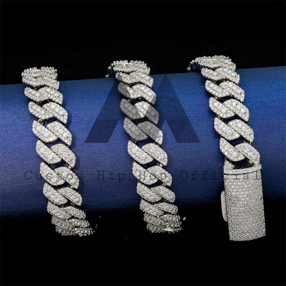Gra Certificated Pass Diamond Tester Three Rows Link Iced Out Silver Moissanite Cuban Link Chain 13MM For Men Rapper Jewelry
