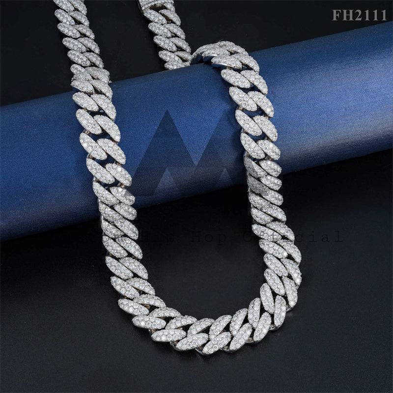 12MM Flower Setting Maimi Style Moissanite Cuban Link Chain Hip Hop Iced Out 925 Silver