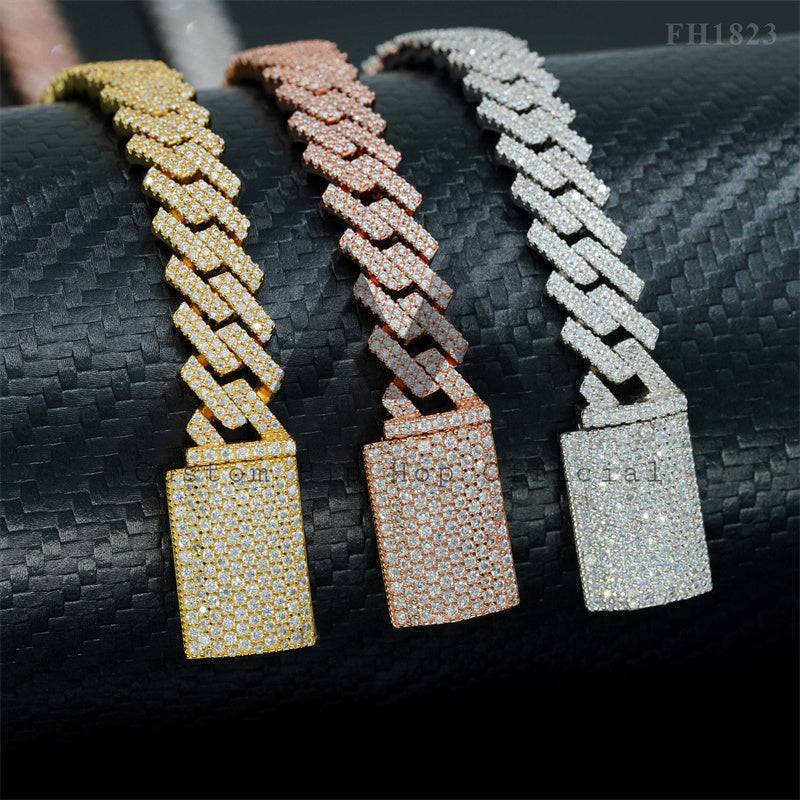 Pass Diamond Tester 925 Silver 10mm Double Links VVS Moissanite Cuban Link Chain