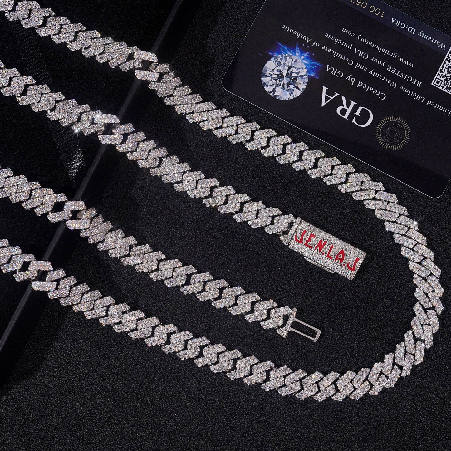 Sterling Silver 925 10MM Moissanite Cuban Link Chain Two Rows With Custom Name