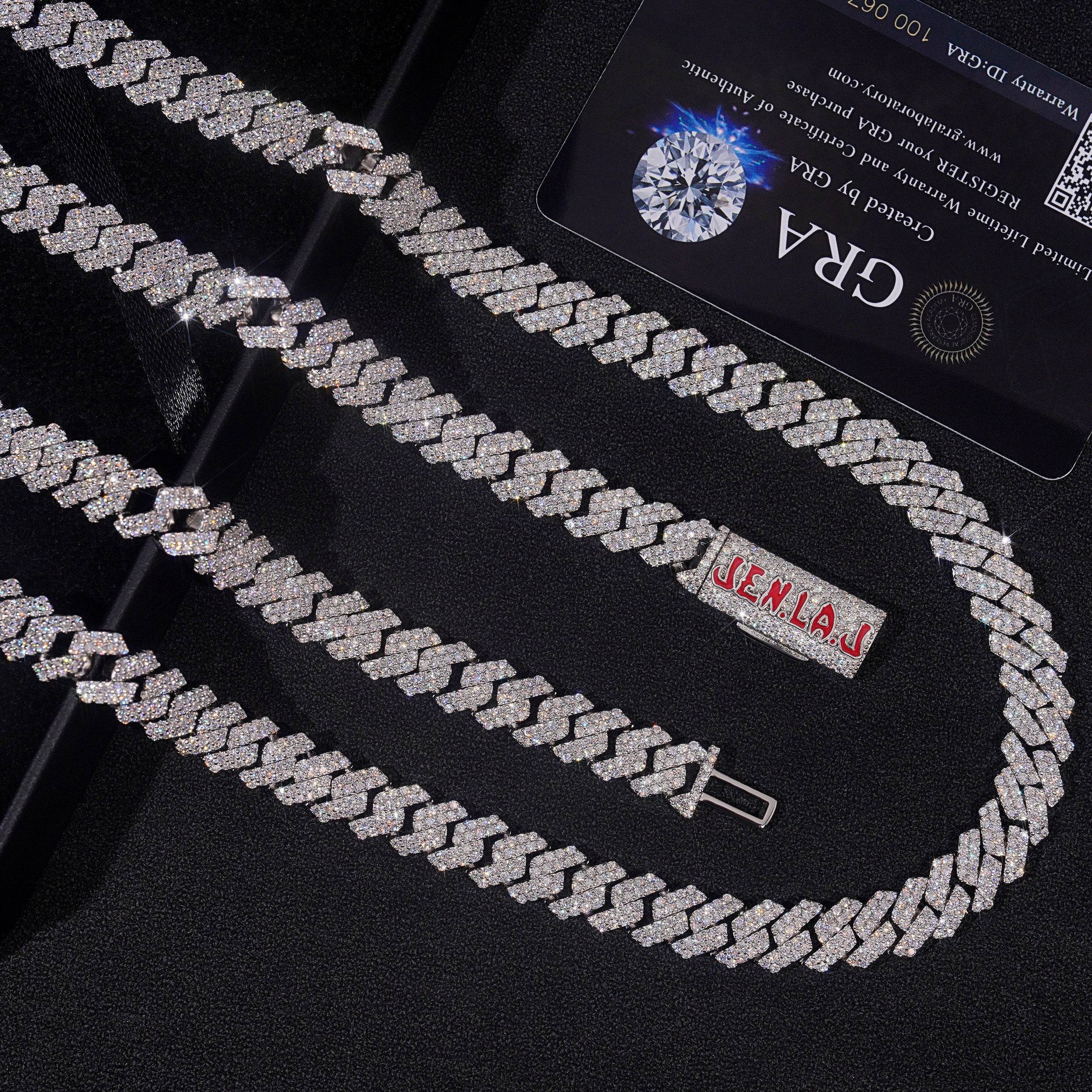 Sterling Silver 925 10MM Moissanite Cuban Link Chain with Custom Name Hip Hop Jewelry