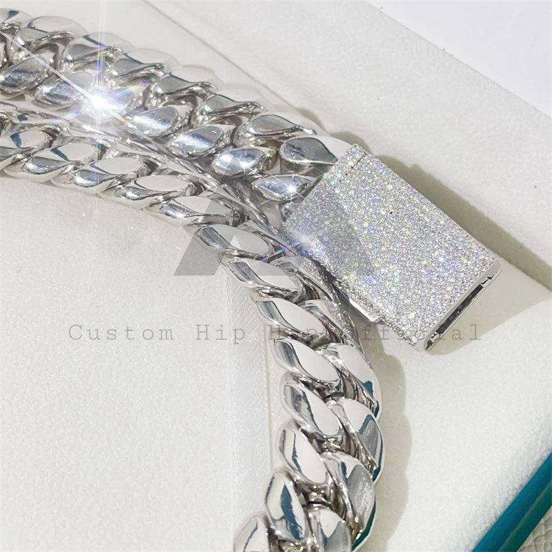 Iced Out Thick Heavy Rapper Jewelry 20mm 999 Silver Cuban Chain With Moissanite Clasp Lock