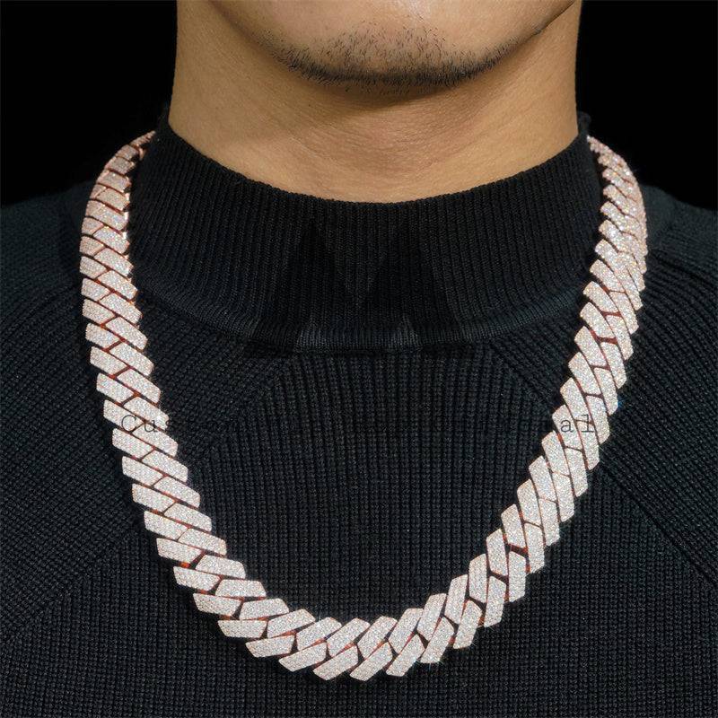 Hip hop jewelry Curve Clasp 18MM Solid Silver Rose Gold Plated Moissanite Cuban Link Chain Necklace2