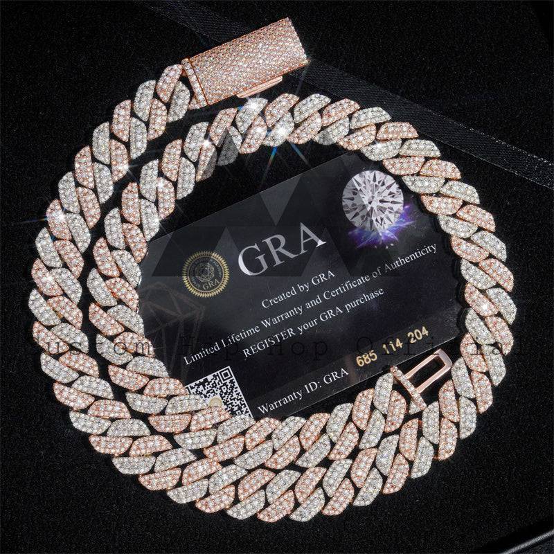 Hip hop jewelry featuring Three Rows Link 13MM Iced Out Moissanite Cuban Link Chain with Rose Gold Two Tone Plating4