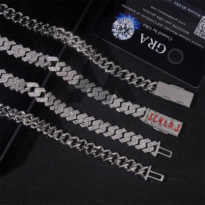 Sterling Silver 925 10MM Moissanite Cuban Link Chain Two Rows With Custom Name