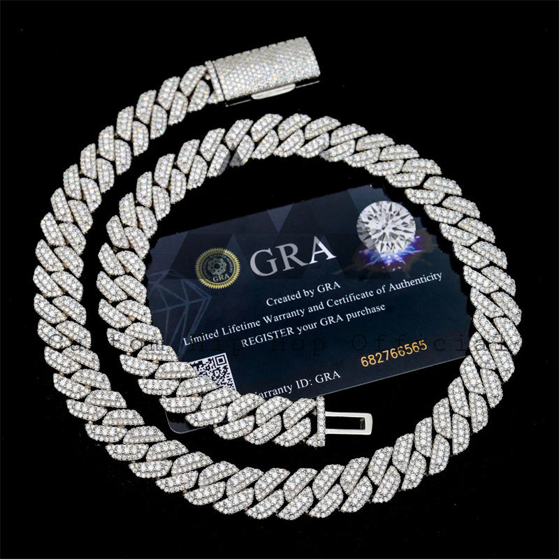 Gra Certificated Pass Diamond Tester Three Rows Link Iced Out Silver Moissanite Cuban Link Chain 13MM For Men Rapper Jewelry