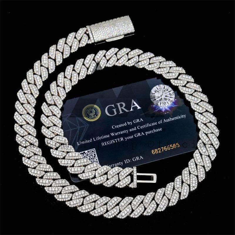 Gra Certificated Pass Diamond Tester Three Rows Link Iced Out Silver Moissanite Cuban Link Chain 13MM For Men Rapper Jewelry