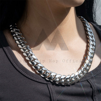 Iced Out Thick Heavy Rapper Jewelry 20mm 999 Silver Cuban Chain With Moissanite Clasp Lock
