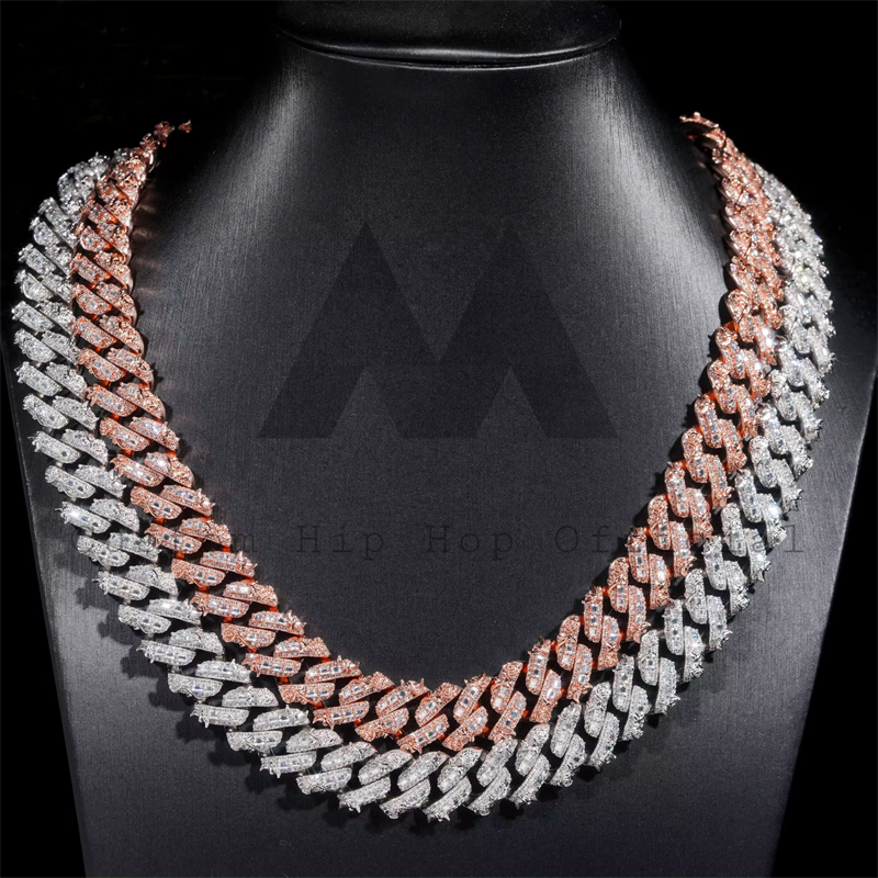 15MM width moissanite diamond iced out hip hop silver 925 baguette Cuban link chain with bird rose flower1