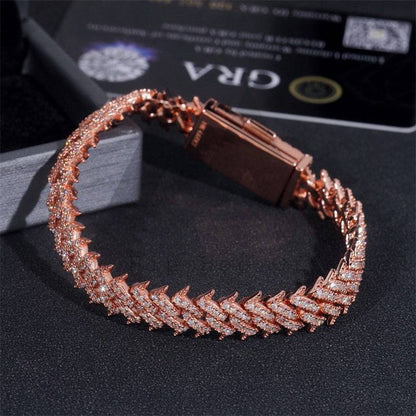 925 Silver 10MM Rose Gold Plated Moissanite Spike Cuban Link Chain