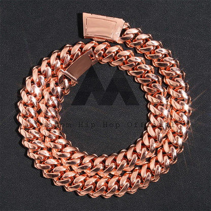 Hip hop jewelry Curve Clasp 18MM Solid Silver Rose Gold Plated Moissanite Cuban Link Chain Necklace4