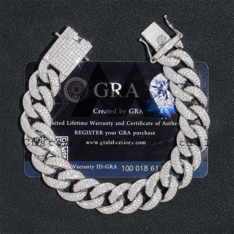 Твердое серебро 925 15 мм с муассанитом, кубинское ожерелье для мужчин, хип-хоп, Iced Out Gra Pass, тестер для бриллиантов