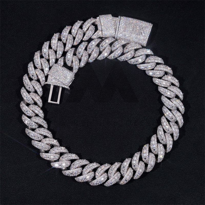 Custom Made Clasp 22MM VVS Moissanite Link Baguette Cut Mosaic Clasp Setting Cuban Link Chain Necklace 925 Silver White Gold