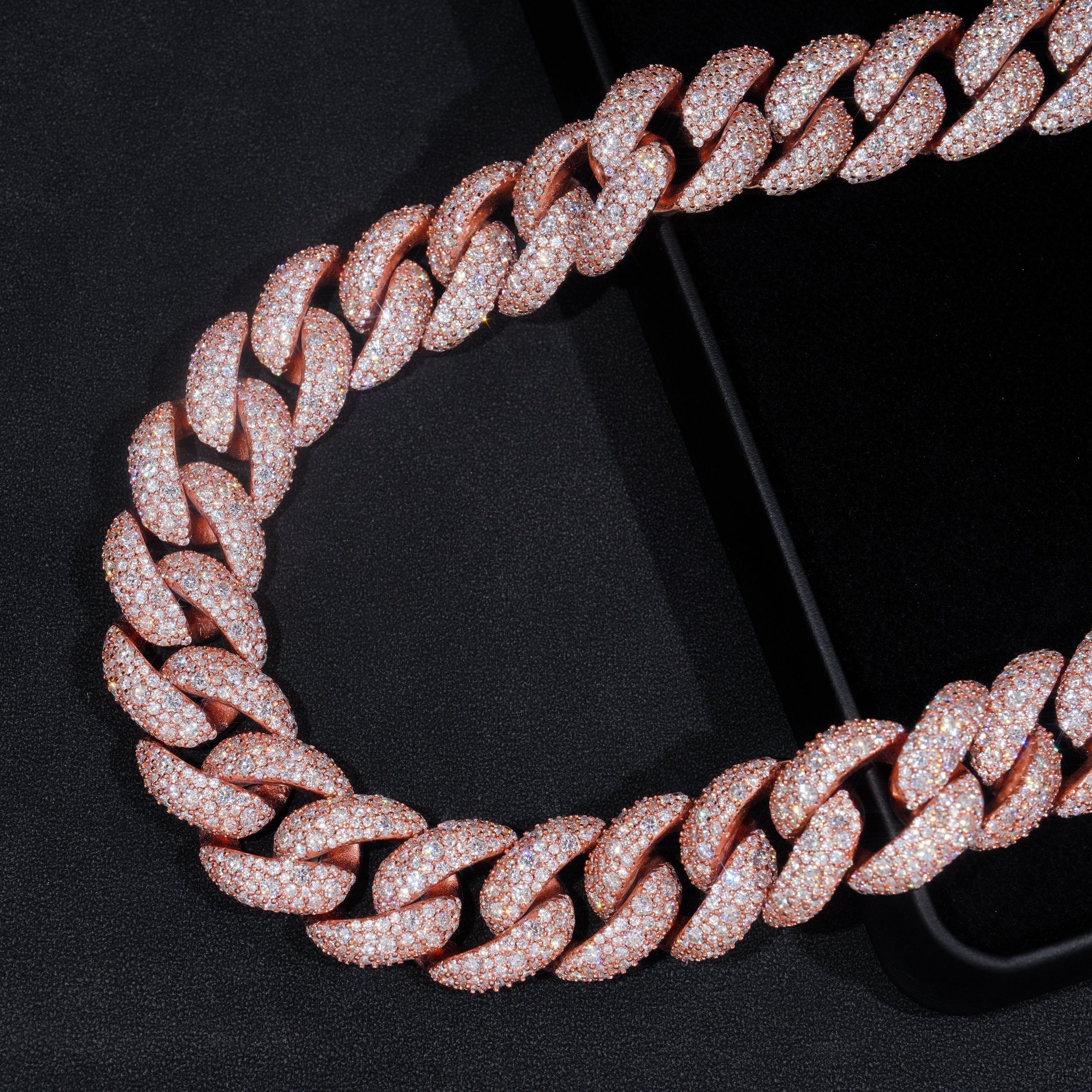 25MM Width Rose Gold Moisaic Cuban Chain Necklace For Men VVS Moissanite Diamonds