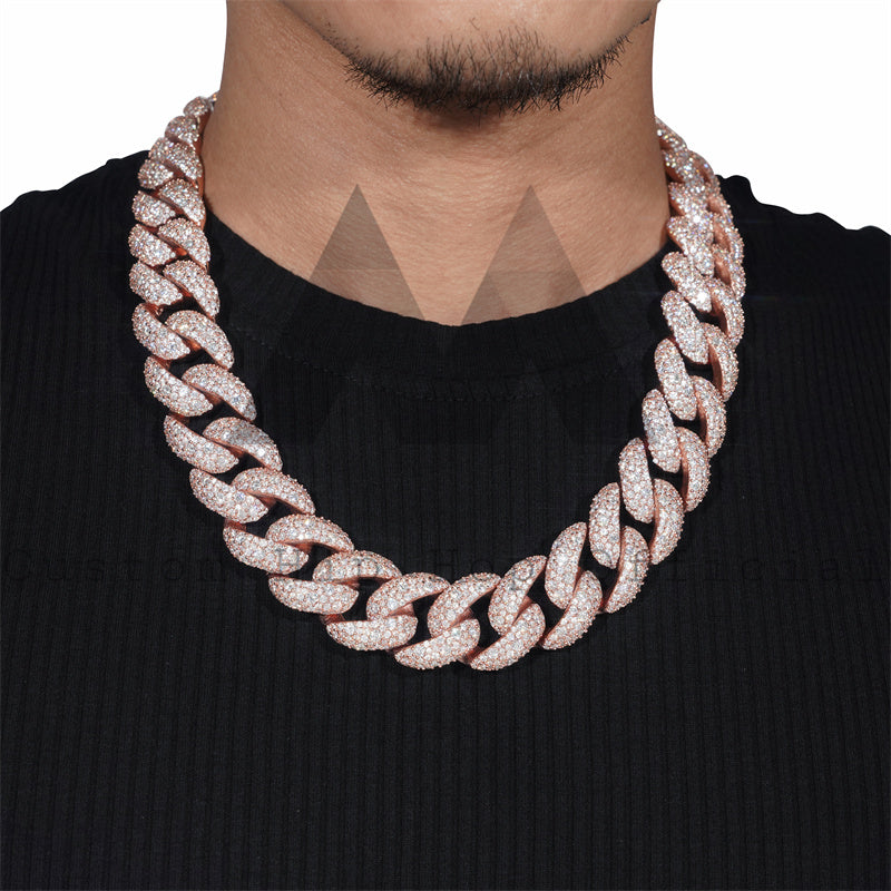 25MM Width Rose Gold Moisaic Cuban Chain Necklace For Men VVS Moissanite Diamonds