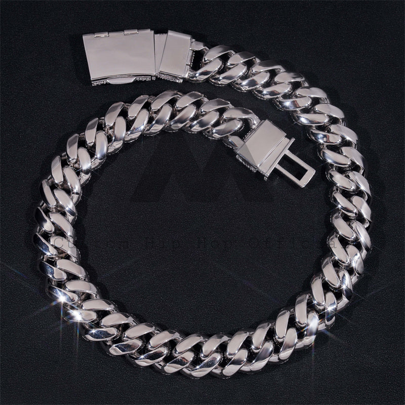 Custom Made Clasp 22MM VVS Moissanite Link Baguette Cut Mosaic Clasp Setting Cuban Link Chain Necklace 925 Silver White Gold