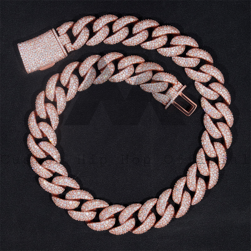 25MM Width Rose Gold Moisaic Cuban Chain Necklace For Men VVS Moissanite Diamonds