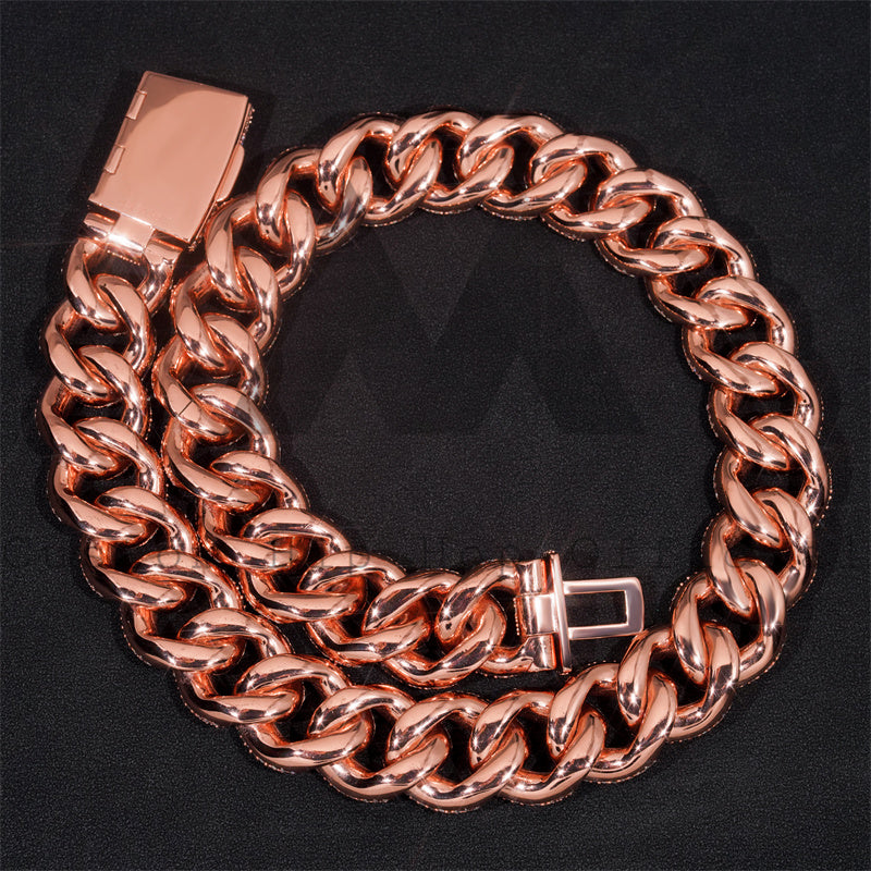 25MM Width Rose Gold Moisaic Cuban Chain Necklace For Men VVS Moissanite Diamonds