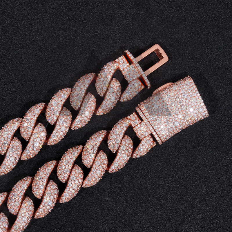 25MM Width Rose Gold Moisaic Cuban Chain Necklace For Men VVS Moissanite Diamonds