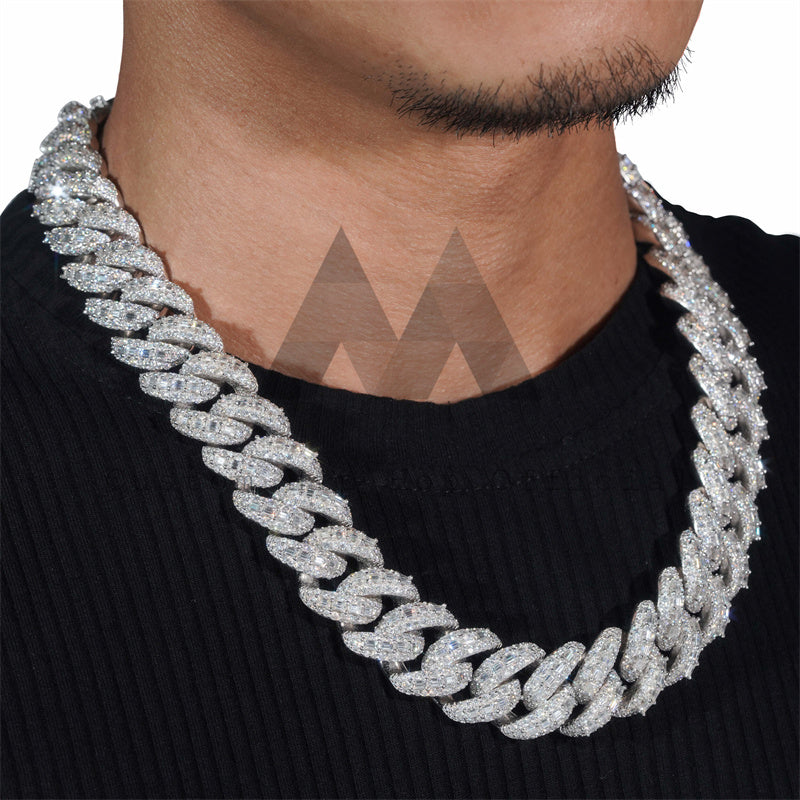 Custom Made Clasp 22MM VVS Moissanite Link Baguette Cut Mosaic Clasp Setting Cuban Link Chain Necklace 925 Silver White Gold