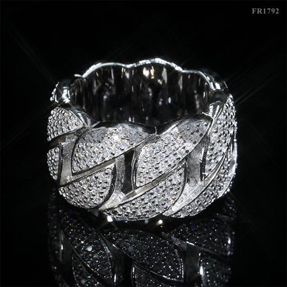 Iced Out Cuban Link Ring With Moissanite Diamonds For Men 925 Silver Pass Diamond Tester
