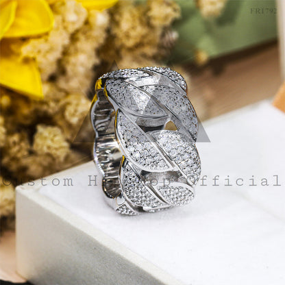 Iced Out Cuban Link Ring With Moissanite Diamonds For Men 925 Silver Pass Diamond Tester
