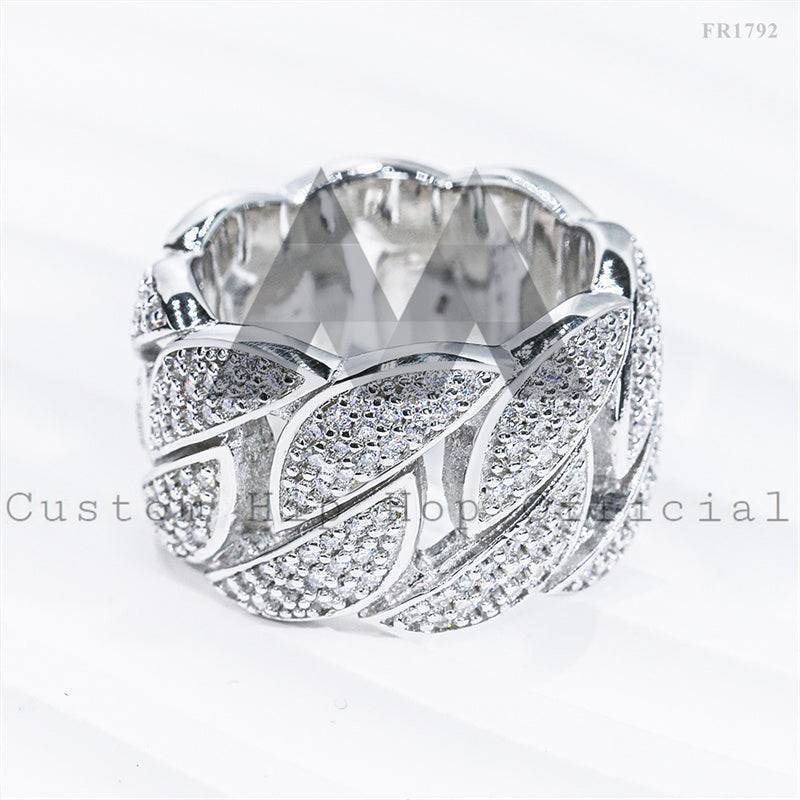 Iced Out Cuban Link Ring With Moissanite Diamonds For Men 925 Silver Pass Diamond Tester