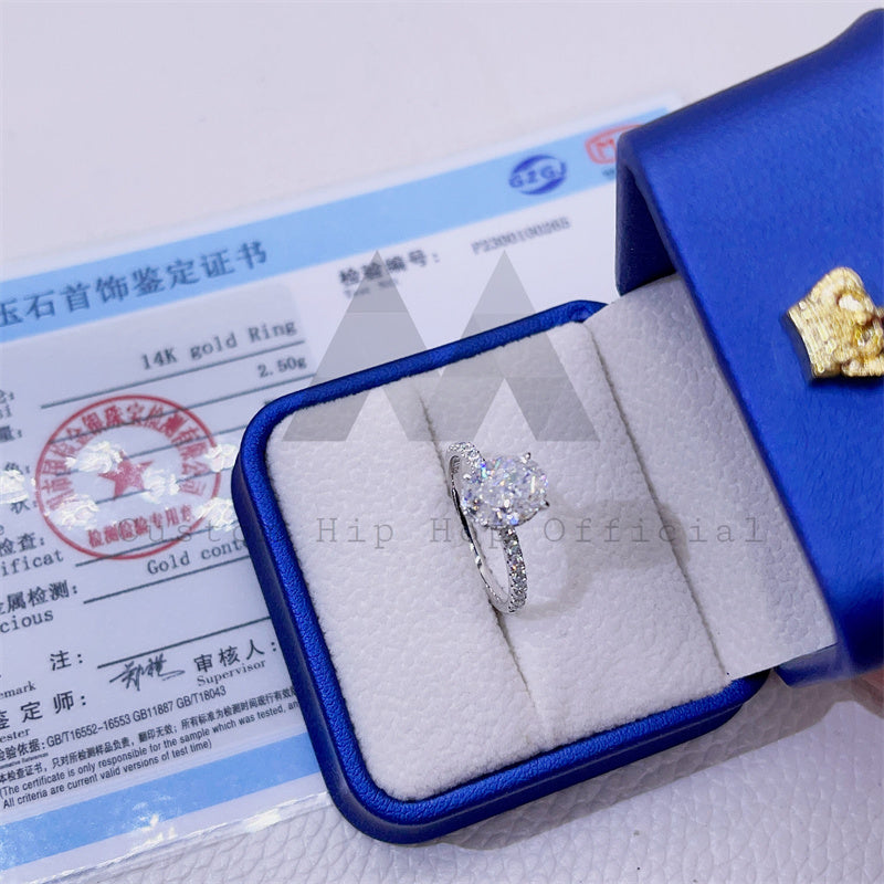 GRA Certificated 925 Silver 10K 14K 18K Gold Classic 4 Prongs Setting Oval Cut Moissanie Diamond Ring