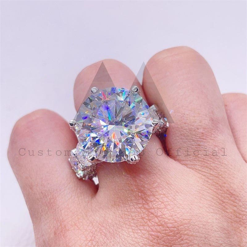 Elegant 925 Silver 10K 14K 18K White Gold VVS Moissanite Diamond Engagement Ring Fully Iced 12CT3