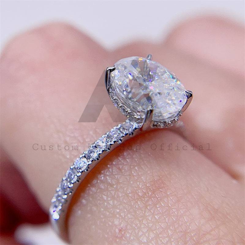 GRA Certificated 925 Silver 10K 14K 18K Gold Classic 4 Prongs Setting Oval Cut Moissanie Diamond Ring