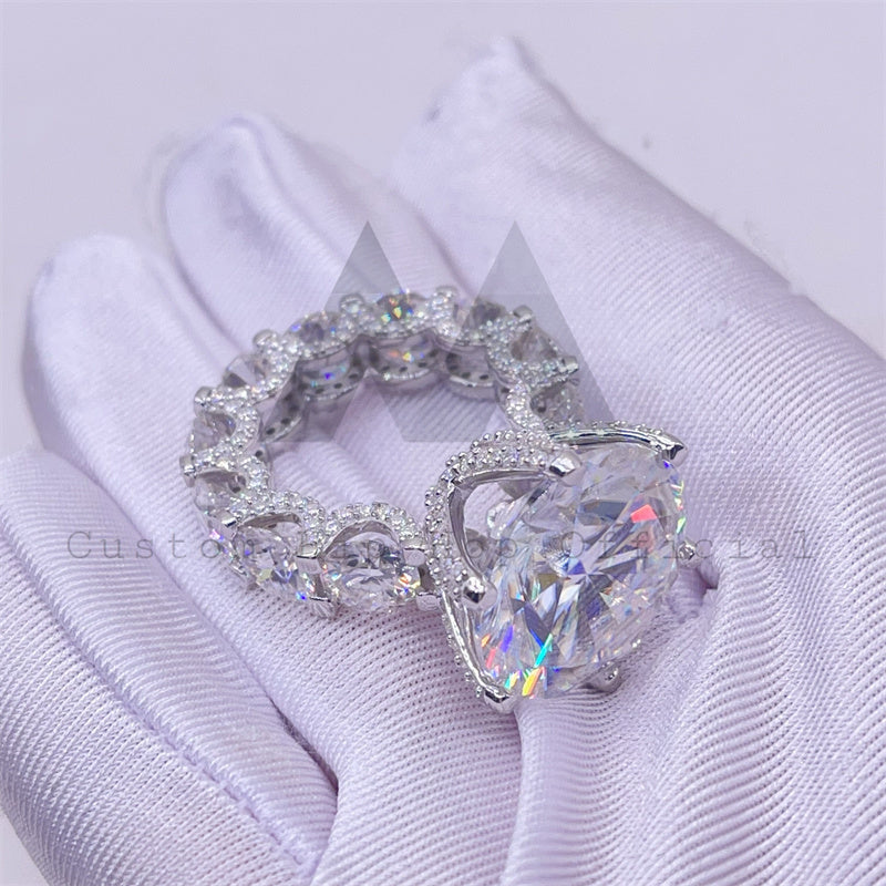 Elegant 925 Silver 10K 14K 18K White Gold VVS Moissanite Diamond Engagement Ring Fully Iced 12CT0