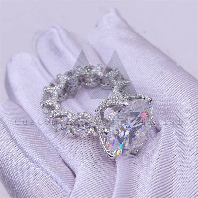 Elegant 925 Silver 10K 14K 18K White Gold VVS Moissanite Diamond Engagement Ring Fully Iced 12CT0