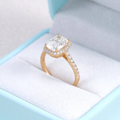 VVS Moissanite Diamond Halo Style Cushion Cut Engagement Ring 10K 14K 18K Real Gold