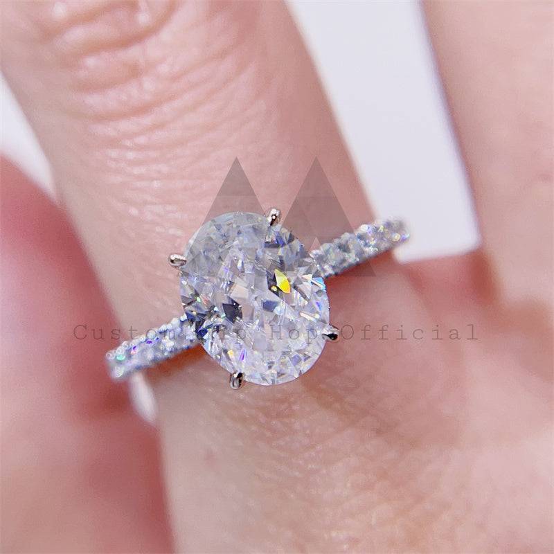 GRA Certificated 925 Silver 10K 14K 18K Gold Classic 4 Prongs Setting Oval Cut Moissanie Diamond Ring