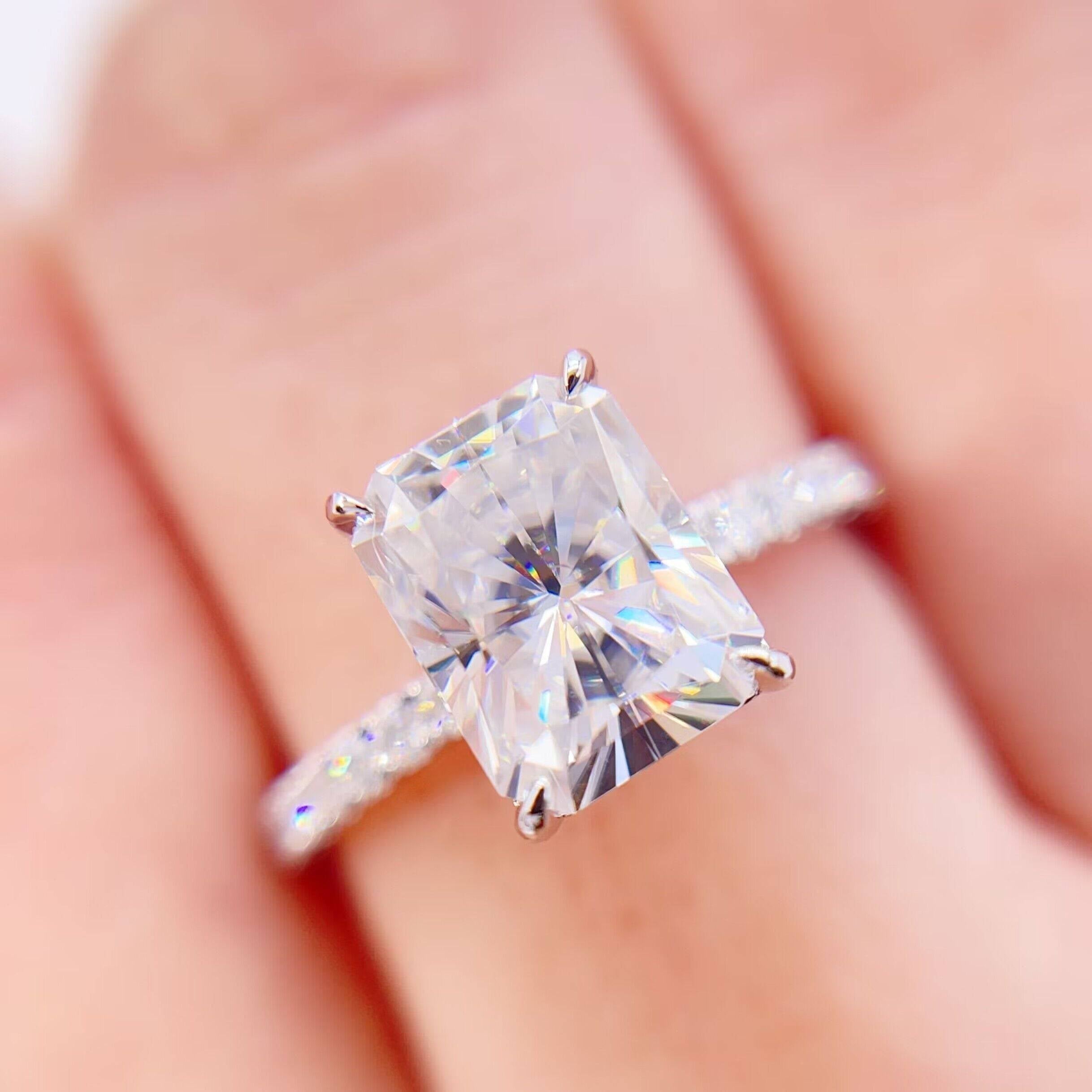 Estilo vintage 10k 14k 18k ouro branco corte radiante 5CT Moissanite anel de diamante para casamento