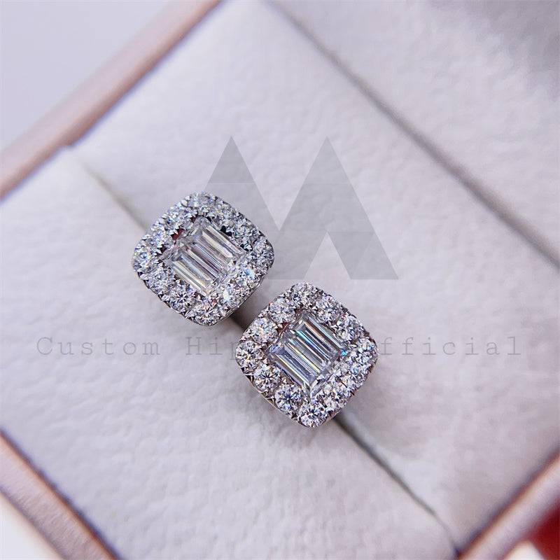 Stylish Pass Diamond Tester Baguette Moissanite Diamond Studs 10K Gold Screw Back