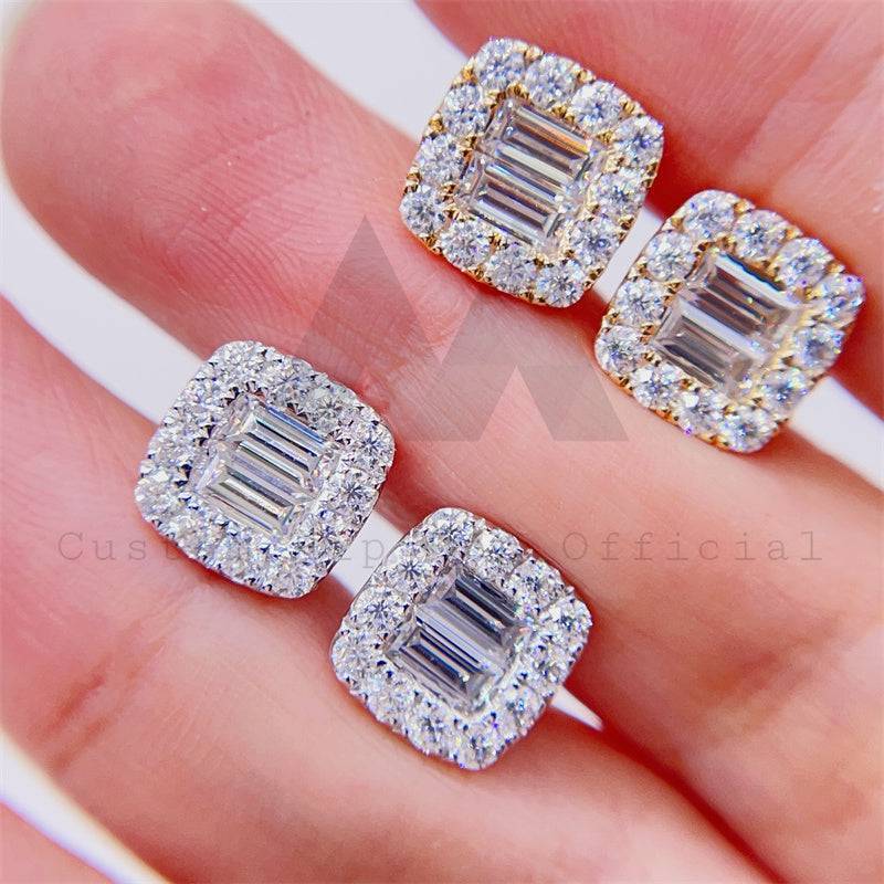 Stylish Pass Diamond Tester Baguette Moissanite Diamond Studs 10K Gold Screw Back