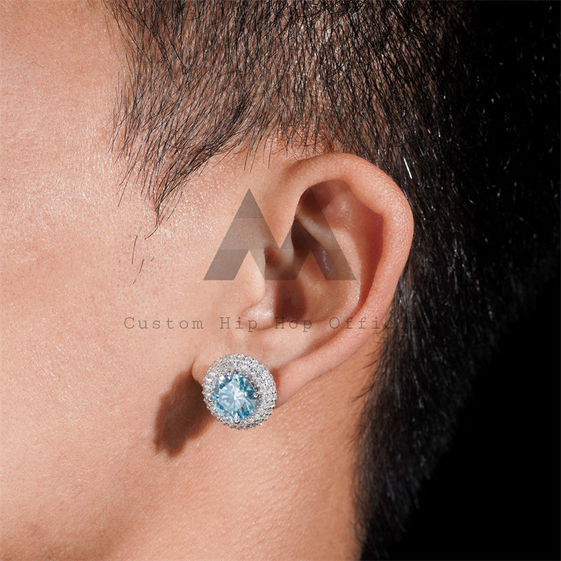 Screw Back Silver New Arrival Halo Diamond Style VVS Moissanite Stud Earrings 10MM Middle Stone