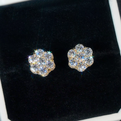 Hip Hop Iced Out 12MM Width 10k Yellow Gold Moissanite Cluster Flower Stud Earrings