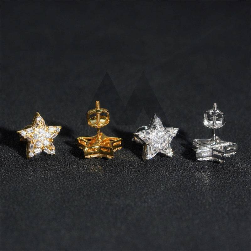 Men's 925 Silver Iced Out Moissanite Diamond Star Earrings Hip Hop Jewelry2