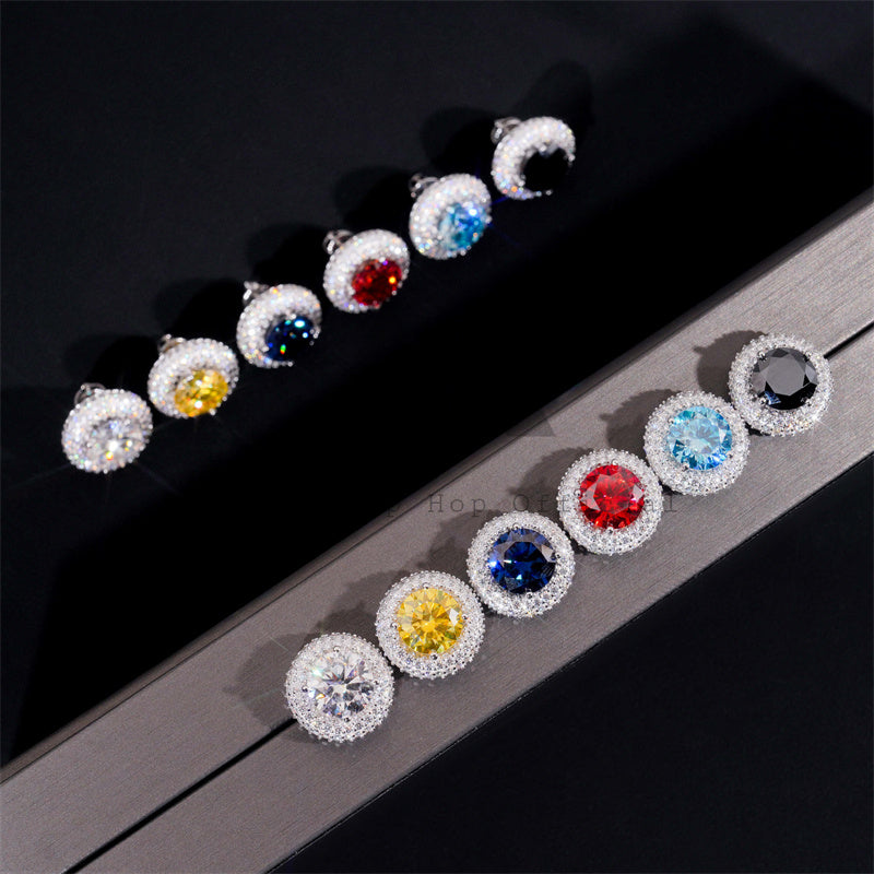 Screw Back Silver New Arrival Halo Diamond Style VVS Moissanite Stud Earrings 10MM Middle Stone