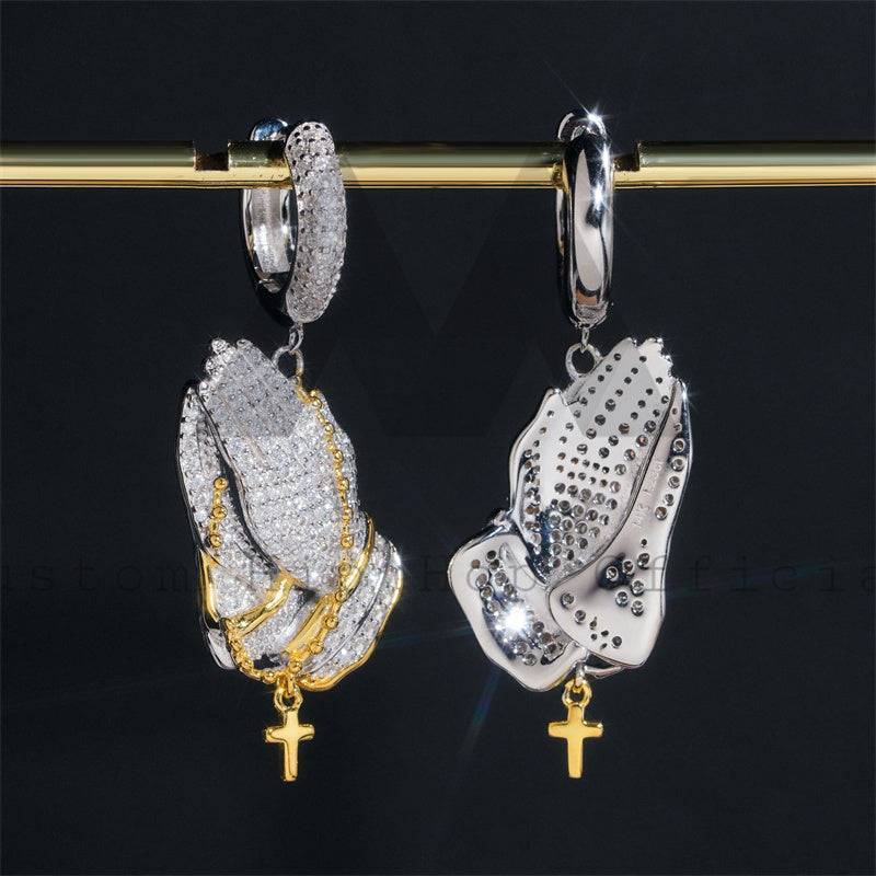 Iced Out Moissanite Diamond Hoop Earrings 925 Silver, White & Yellow Gold