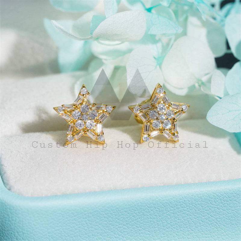 Men's 925 Silver Iced Out Moissanite Diamond Star Earrings Hip Hop Jewelry4