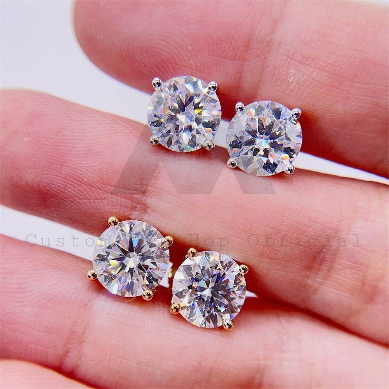 Brincos solitários de pedra única certificados pela Gra, brincos de moissanite em ouro real 10k com parafuso traseiro