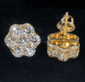 Hip Hop Iced Out 12MM Width 10k Yellow Gold Moissanite Cluster Flower Stud Earrings