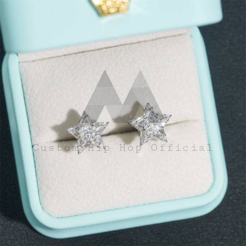 Men's 925 Silver Iced Out Moissanite Diamond Star Earrings Hip Hop Jewelry0