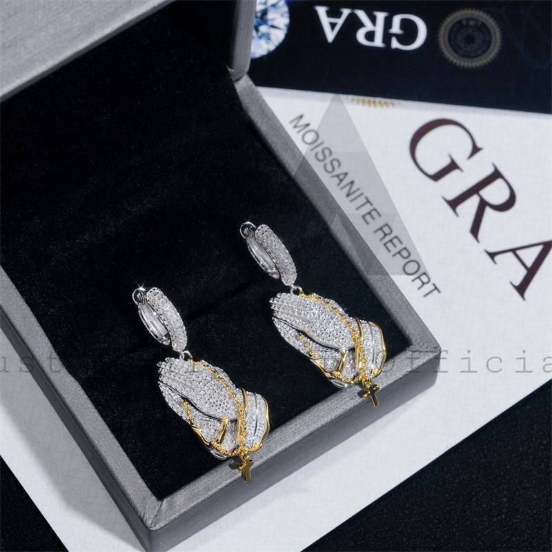 Iced Out Moissanite Diamond Hoop Earrings 925 Silver, White & Yellow Gold